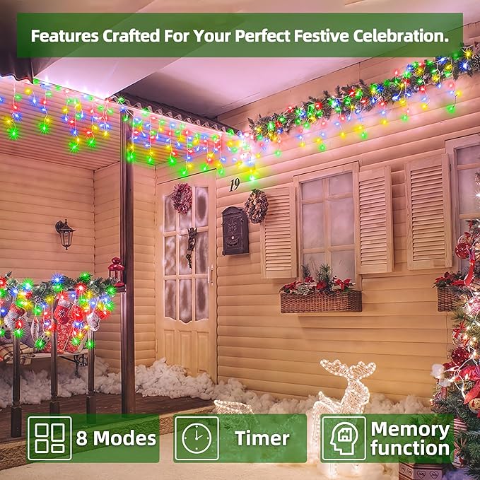 792 LED Christmas Lights with 176 Drops,82ft 8 Modes Fairy Hanging String Lights with Timer Waterproof, Plug-in Christmas String Lights for Holiday Wedding Party Christmas Decorations (Multicolor)