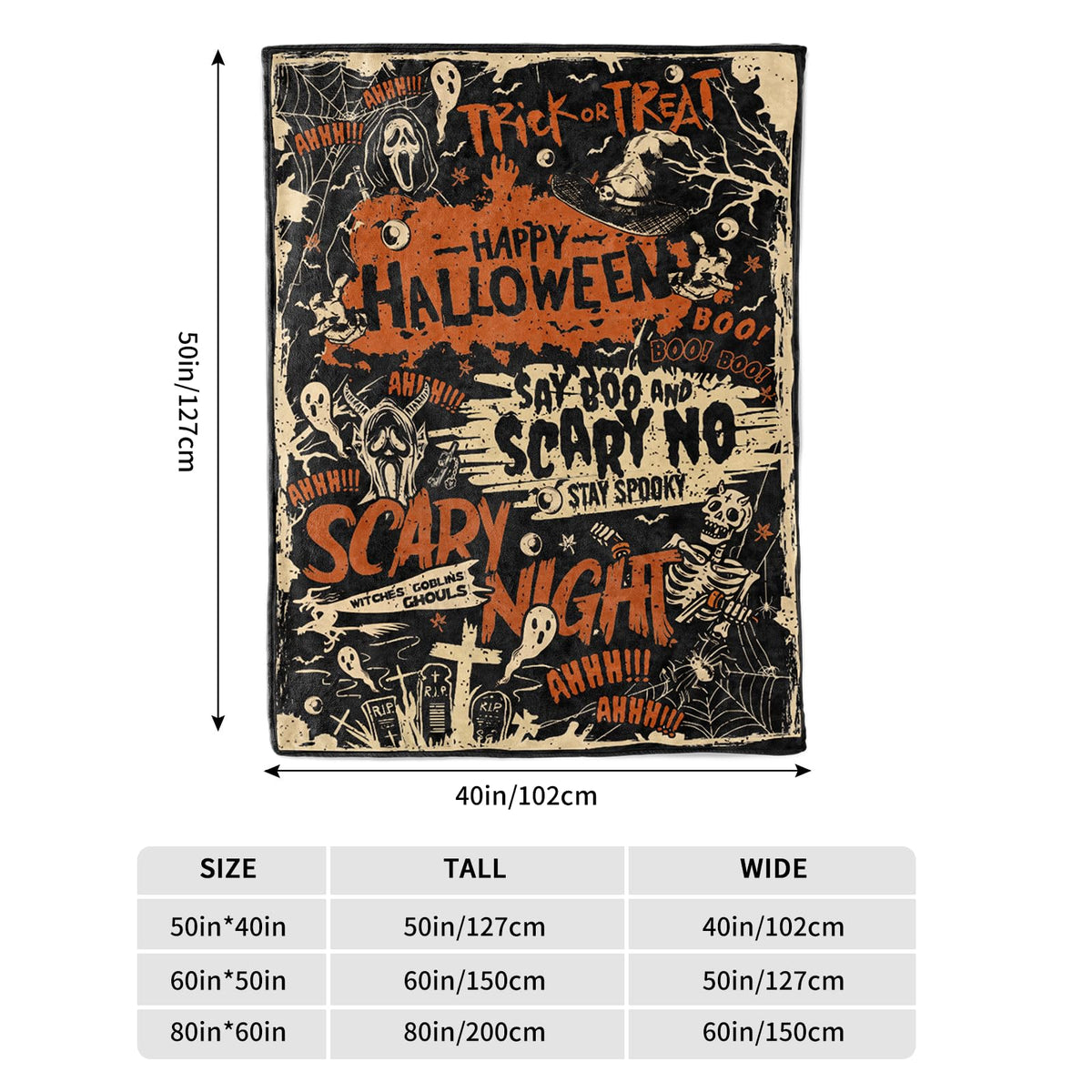 Vintage Super Soft Warm Retro Throw Blanket - Lightweight Cozy Flannel Halloween Print Blanket for Bed, Couch, Sofa, Office Decor, Gift for Girls, Boys, Women and Men 50"x40"