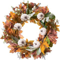 DN DECONATION 24“ Fall Wreaths for Front Door Decor, Autumn Harvest Wreaths for Porch Door Outdoor, Fall Wreath Decorations for Home Outside Thanksgiving, White Pumpkins Wreath