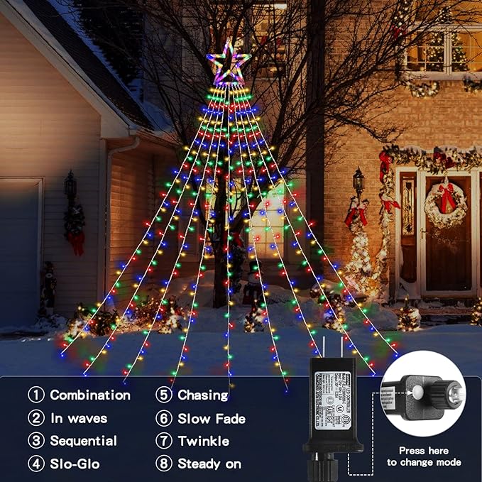 Christmas String Lights Outdoor Decoration 317 LED Star Fairy String Lights 8 Modes & Waterproof for Party Wedding Patio Yard New Year Holiday Indoor Outdoor - Multicolor