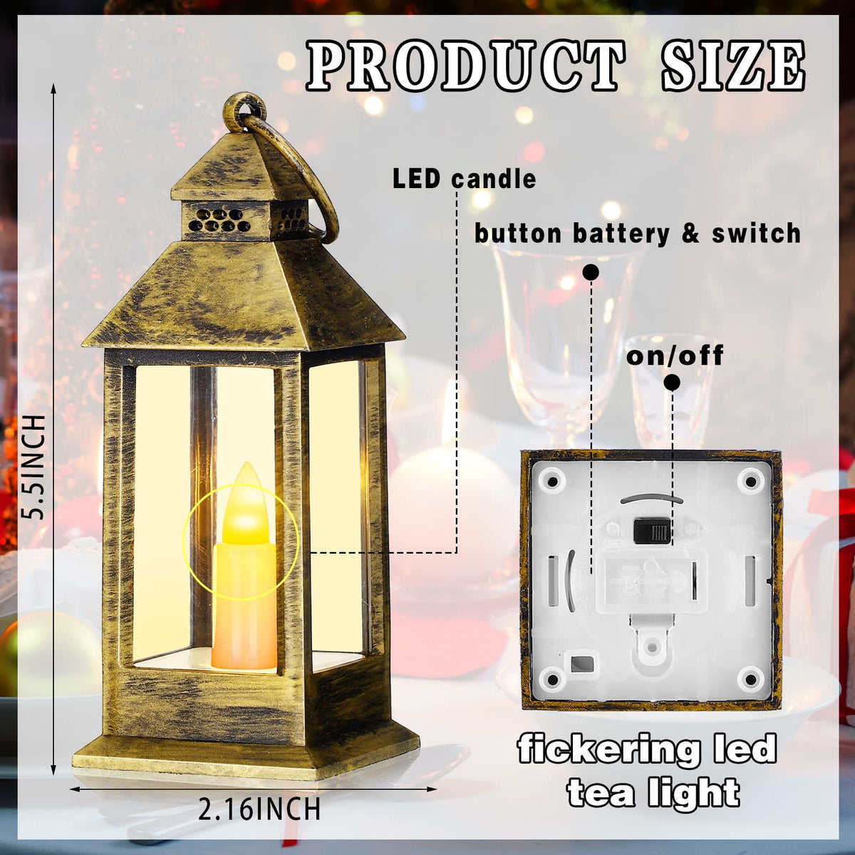 Hoolerry 24 Set 5.5'' Mini Lanterns with LED Candle for Wedding Centerpiece Vintage Decorative Hanging Small Lantern Battery Powered for Halloween Wedding Table Centerpiece(Bronze)