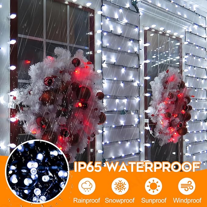 66FT 200 LED Christmas Lights with Timer, Twinkle Fairy Lights String with 8 Flashing Modes String Lights for Indoor Bedroom Outdoor Christmas Trees Garland Wreath Holiday Decorations, Cool White