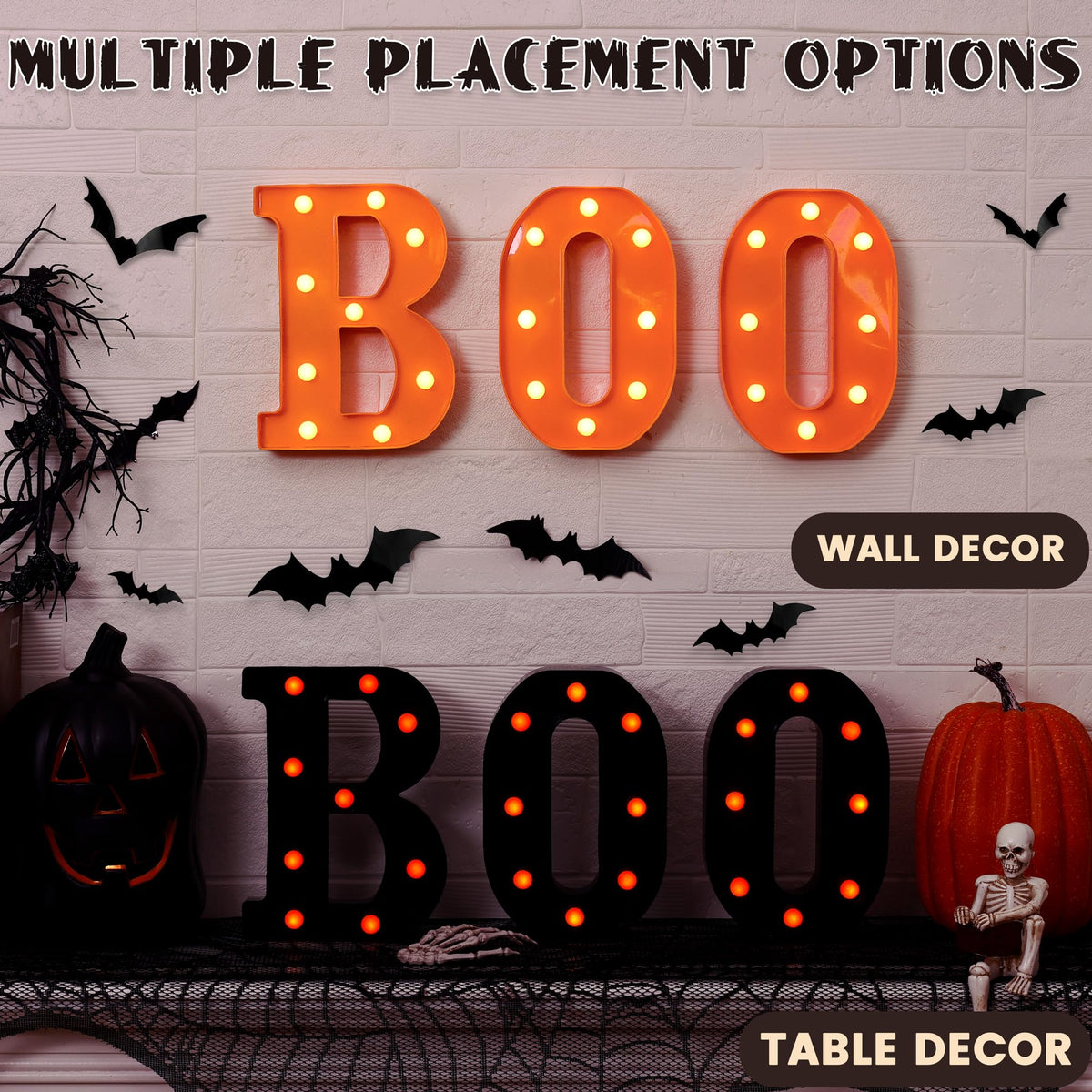 Halloween Decorations Indoor Outdoor - Boo Light Up Letters Sign, Battery Powered Marquee Light Halloween Decor for Fireplace Mantel, Window, Porch, Party Home Decor(Black)