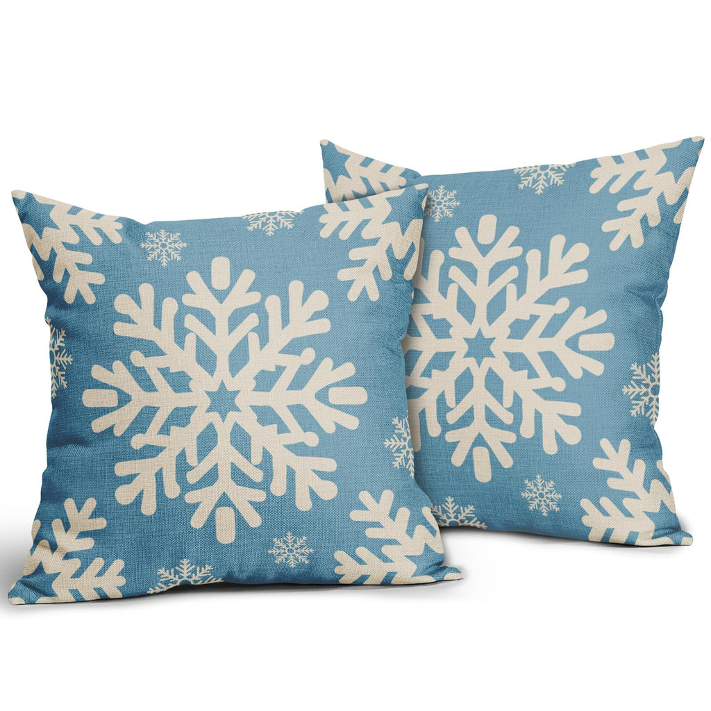 Sivirary Light Blue Christmas Pillow Covers 18x18 Inch Set of 2, Xmas Snowflakes Rustic Winter Themed Decorative Throw Pillow Cases Outdoor Linen Cushion Covers Farmhouse Sofa Couch Bed Decor