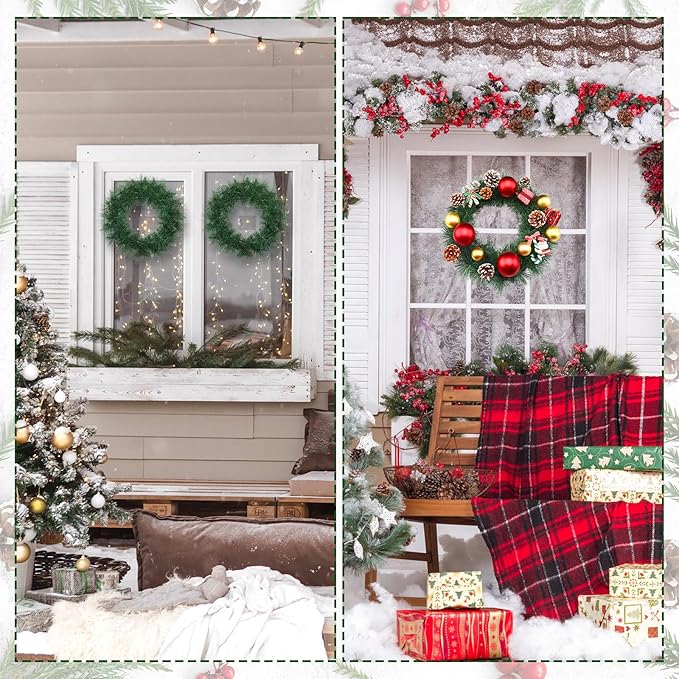 Zeyune Christmas DIY Green Wreath 14 Inch Artificial Christmas Wreaths Faux Plain Wreaths for Decorating Front Door Window Room Farmhouse Xmas Party Indoor Outdoor(Pine Needle,8 Pcs)