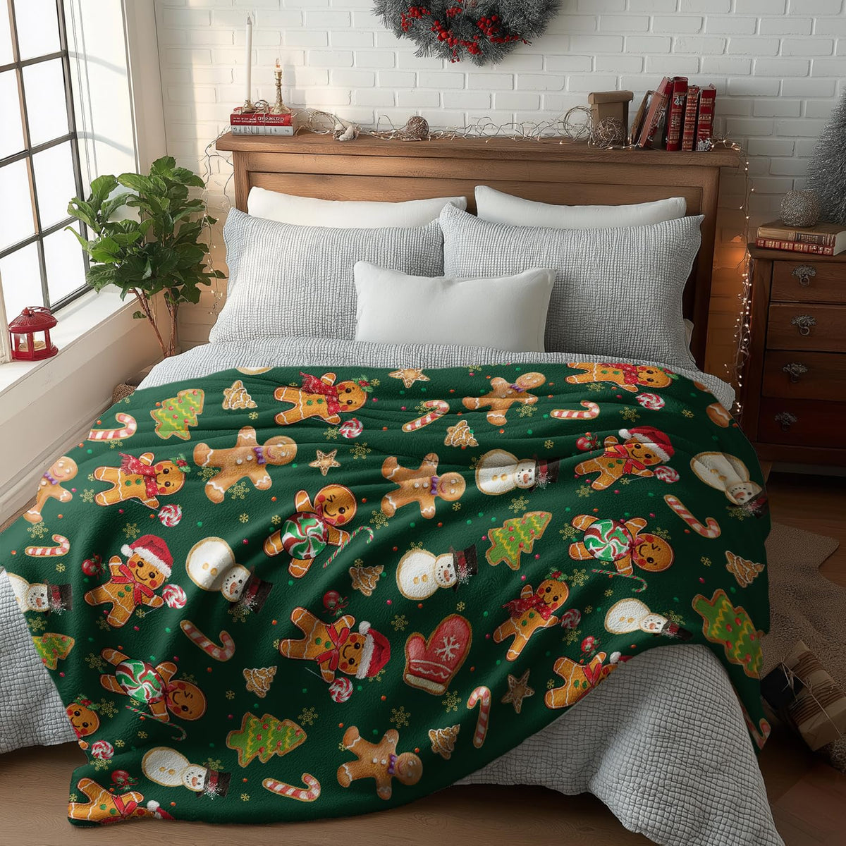 Horaldaily Christmas Flannel Blanket Throw, Green Gingerbread Man Christmas Bear Soft Fuzzy Plush Cozy Fleece Blankets for Couch Sofa Bed Decor, Ideal Gifts for Kids Adults, 50x60