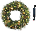 Solar Christmas Wreath 30 Inches Pre-Lit Solar 70 Led Artificial Wreath for Front Door Window Outdoor Decorations with Golden Pine Cones Christmas Balls Glitter Pine Branches(3002)