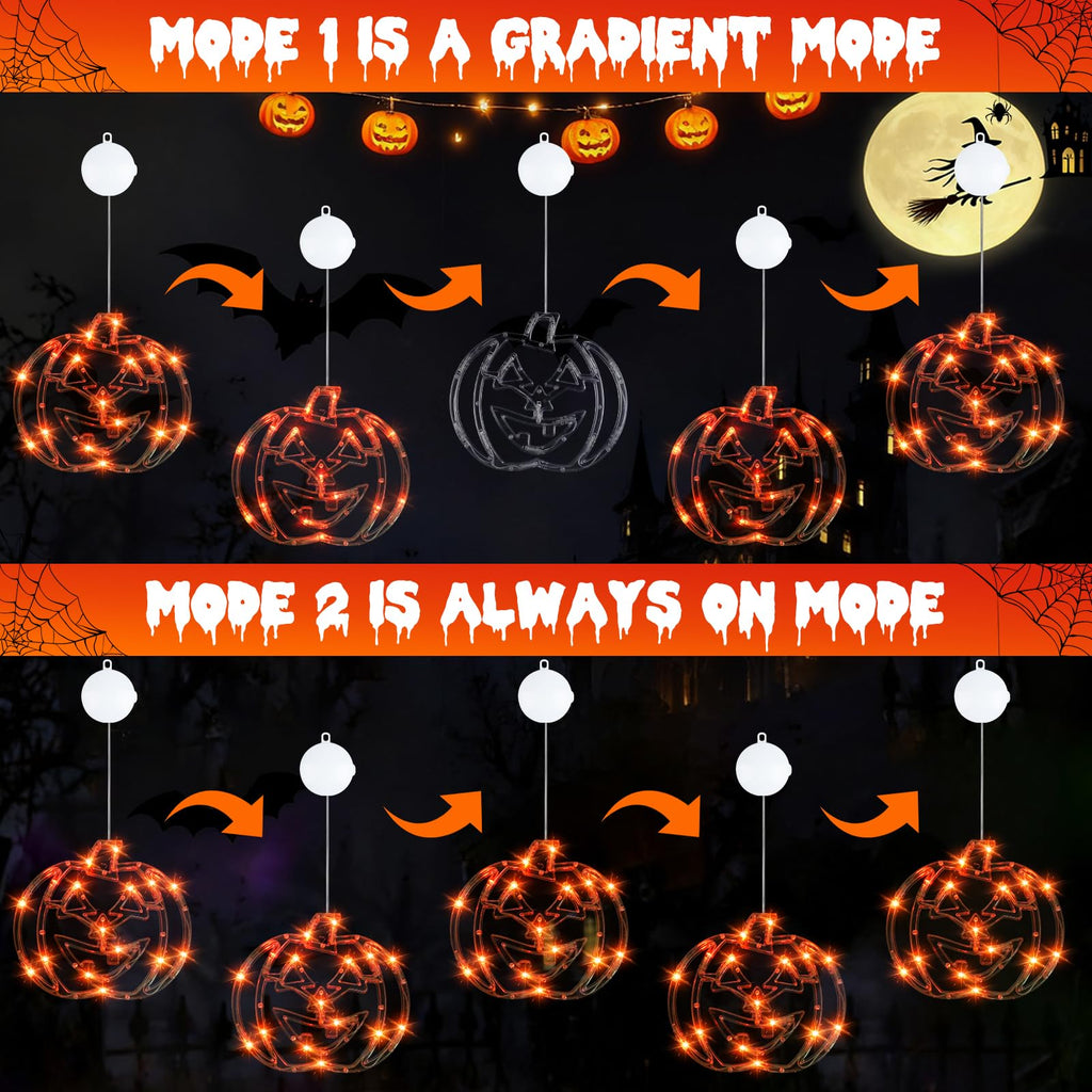 Wlicon 5 PCS Halloween Lights Decorations Green Spider Orange Pumpkin White Ghost Purple Witch Green bat with Suction Cups and Battery Operated Halloween Lights with Timer for Window House Decoration