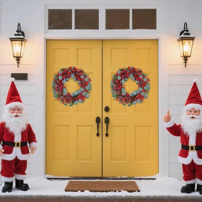 Artificial Christmas Wreath 22inch Christmas Wreaths for Front Door Xmas Red Berry Wreath with Eucalyptus Leaves Pine Needles Red Berries for Wall Farmhouse Window Winter Holidays