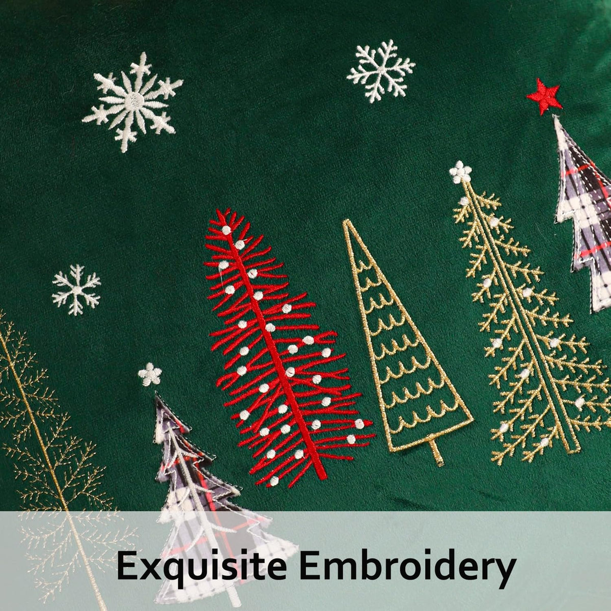 Tosleo Christmas Embroidery Throw Pillow Covers 20 x 20 inch Set of 2 Christmas Decor Velvet Pillowcases Forest Green Xmas Trees Cushion Pillow Cases Soft Square Holiday Pillowcase