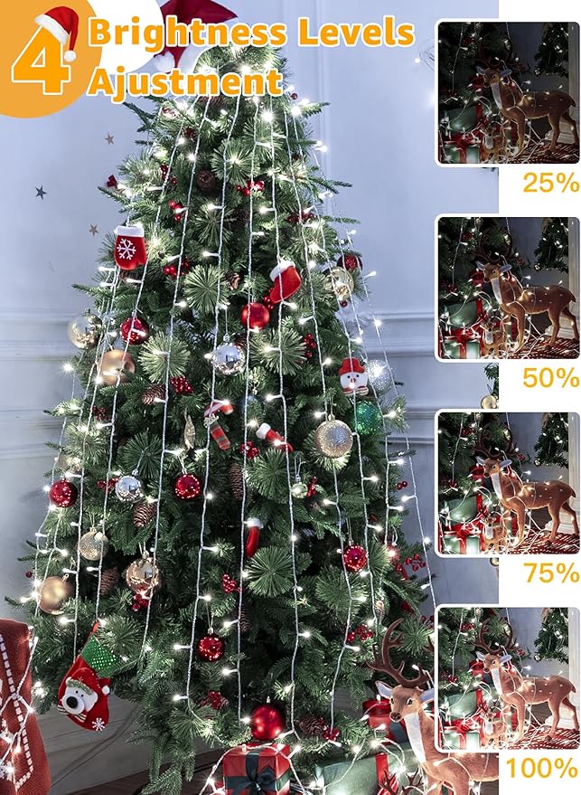 Christmas Lights 600LED 98FT, Waterproof Outdoor String Lights with Remote and Timer, 8 Modes Dimmable Fairy Lights for Indoor Outdoor Wedding Party Holiday Decorations (Cool White)