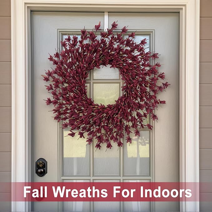 26 Inch Realistic Fall Wreaths for Front Door Outside Autumn Wreath Outdoor Indoors Fall Decorations for Home Thanksgiving Halloween Holiday Decorations Clearance for Wall Porch Door (Wine Red)