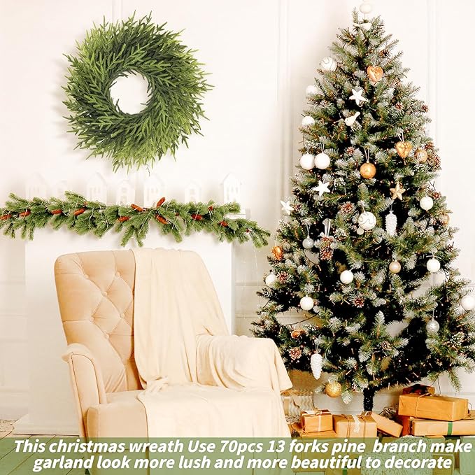 24 inch Norfolk Pine Wreath, Realistic Christmas Wreath for Front Door,Artificial Real Touch Green Wreath Greenery for Door Wall Windows Mantle Outdoor Christmas Decoration