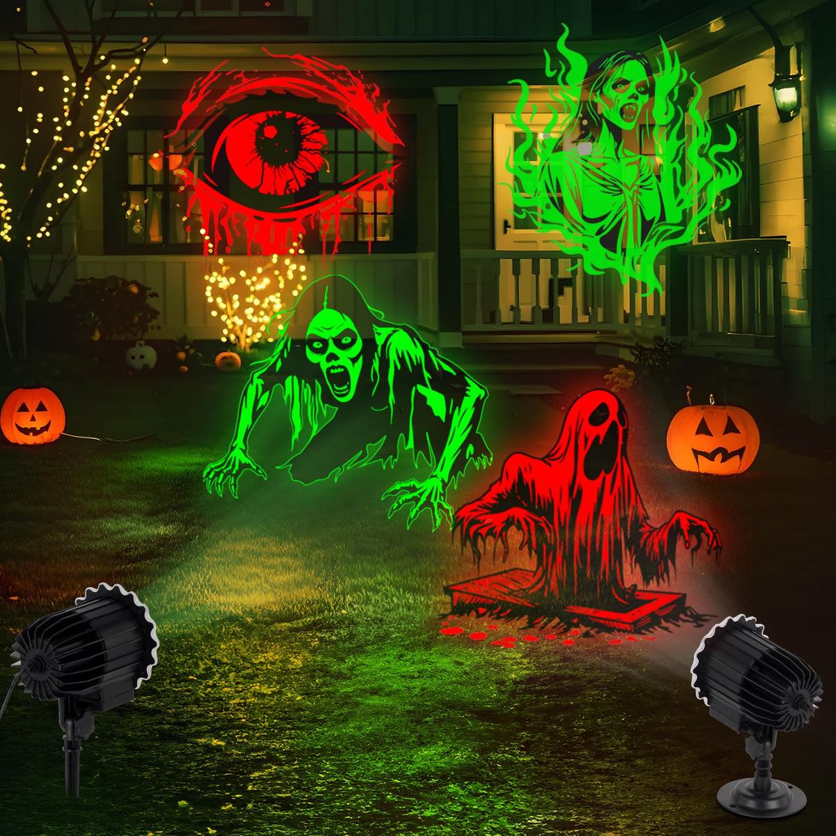 Halloween Projector Lights Outdoor - LED Rotating Skull & Ghost Projection Light, Waterproof Halloween Light Projector, Indoor/Outdoor Decor for Home, Yard, Party, Window & Wall