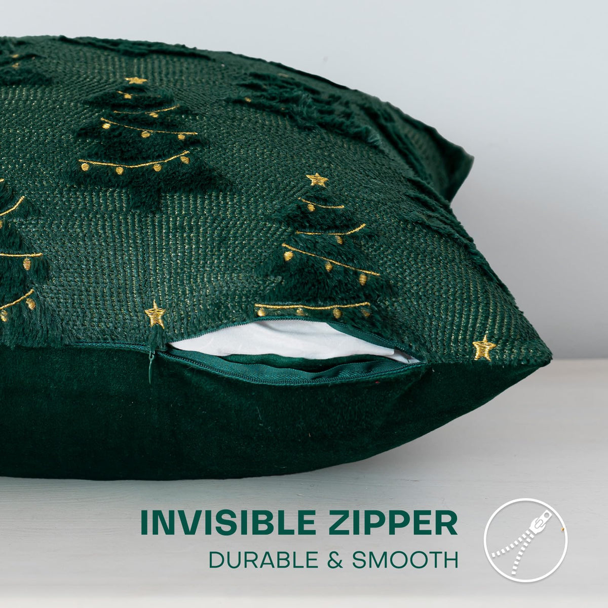 ZSkogur Christmas Throw Pillow Covers 18x18 Set of 2, Christmas Tree Decoration Cushion Covers Soft Faux Fur Pillow Cases for Sofa Couch Bed Winter Holiday Festivals Home Decor, Green(Star)