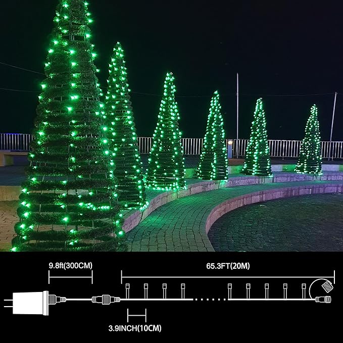 LAMPHOME 66ft Christmas Decorative Mini Lights,200 LED Transparent Wire Fairy Starry String Lights Plug in, 11 Lighting Modes, for Indoor Outdoor Xmas Tree Wedding Party Decoration (Green)