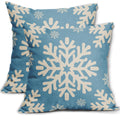 Sivirary Light Blue Christmas Pillow Covers 18x18 Inch Set of 2, Xmas Snowflakes Rustic Winter Themed Decorative Throw Pillow Cases Outdoor Linen Cushion Covers Farmhouse Sofa Couch Bed Decor