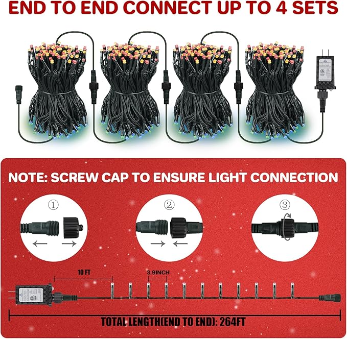 264ft 800 LED Christmas Tree String Lights Outdoor Fairy Lights Plug in, Expandable Green Wire Clear Bulbs Mini Lights 8 Modes, Xmas Wedding Party Decoration (Multicolor)