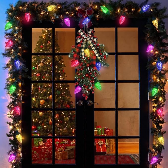 C7 LED Christmas String Lights, 30 FT 50 Colorful Strawberry LED Bulbs, Hanging C7 Christmas Lights Indoor Outdoor for Xmas Tree Holiday Garden Patio Backyard Decor, Multicolor
