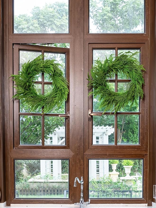 26" Cedar Norfolk Pine Wreath Realistic Christmas Door Wreath for Windows Porches Walls Indoor Outdoor Christmas Decorations Home Decor