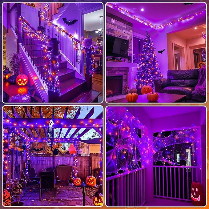 JMEXSUSS 400 LED Halloween Lights Outdoor Indoor, 132ft Halloween String Lights Plug in, Orange and Purple Light for Yard Tree Porch House