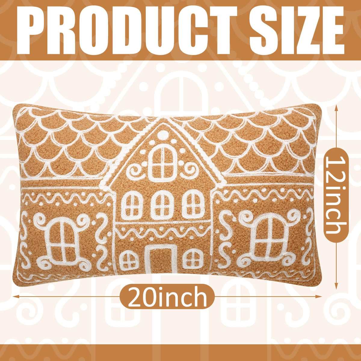 Tudomro Christmas Gingerbread House Pillow Covers 12x20 Inch Gingerbread House Shaped Embroidered Sherpa Holiday Decorative Throw Pillow Cases for Xmas Home Bedroom Couch(Retro,Brown)