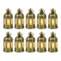 Romadedi Mini Lanterns Decorative for Centerpiece: 10pcs Hanging Small Gold Lantern Bulk with Flickering LED Candles for Wedding Decor Party Table Decorations Christmas Halloween, Batteries Included