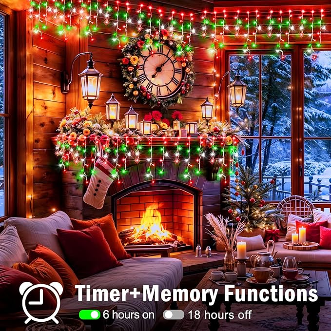 XURISEN 66ft Christmas Lights Decorations Outdoor, 640 LED 8 Modes Curtain Fairy Lights with 120 Drops,Plug in Waterproof Timer Memory Function for Christmas Holiday Wedding Party Decor