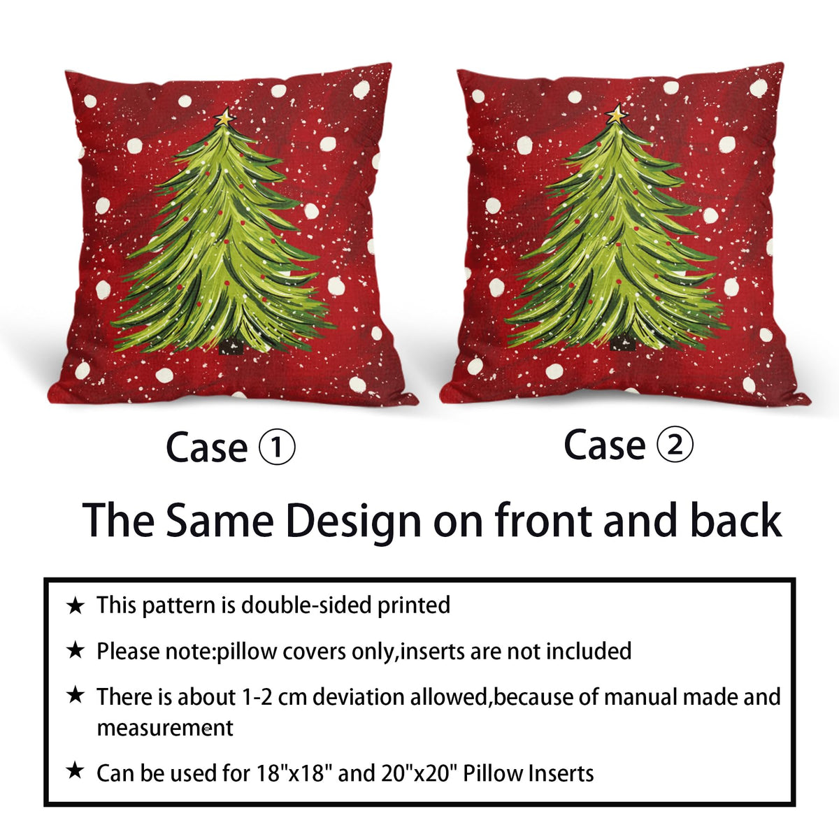 Red Christmas Pillow Covers 18X18 Inch Set of 2 Watercolor Green Xmas Tree Decorative Pillow Cases Winter Holiday Cotton Linen Cushion Case Farmhouse Christmas Decor For Home Couch Sofa Porch Outdoor