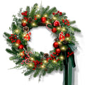 20" Christmas Wreath for Front Door, Christmas Door Wreath Decoration with Ball Ornaments, Red White Candy, Pine Cones Berries & Bow, Holiday Decoration
