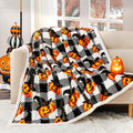 Touchat Halloween Blanket Twin Size 60" X 70"，Pumpkin Sherpa Fall Fuzzy Fluffy Soft Cozy Blankets, Fleece Flannel Plush Microfiber Throw for Couch Bed Sofa, Halloween Decor (BlackHalloween)