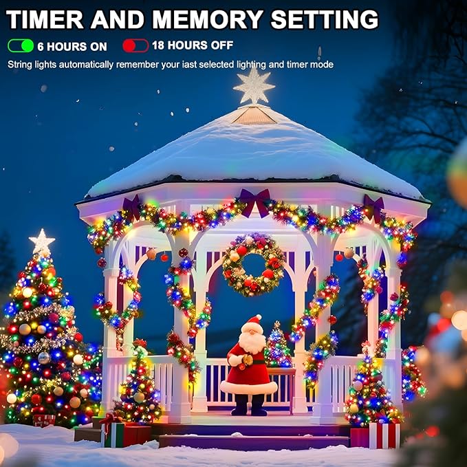 393 FT Christmas Light 1000 LED Xmas Lights Outdoor Christams String Lights Waterproof 8 Modes & Timer, Fairy Lights Plug in for Weeding, Patio, Party, Holiday,Christmas Decor (Multicolour)