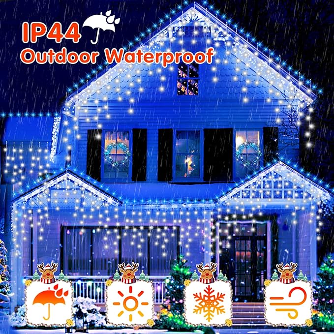 33FT Christmas Lights Outdoor, 400 LED Outdoor String Lights Waterproof Plug in with 8 Modes & Timer, Christmas String Lights for Tree Party, Garden, Holiday Decorations（Cool White）