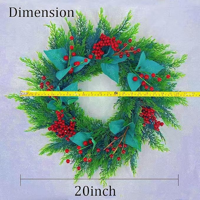 20 Inch Christmas Wreath for Front Door,Artificial Pine Wood with Berry, Suitable for Home, Party, Holiday, Thanksgiving, Christmas Decoration