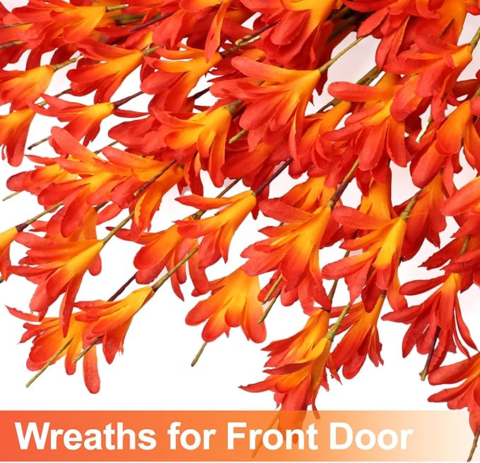 26 Inch Realistic Fall Wreaths for Front Door Outside Autumn Wreath Outdoor Indoors Fall Decorations for Home Thanksgiving Halloween Holiday Decorations Clearance for Wall Porch Door (Orange)
