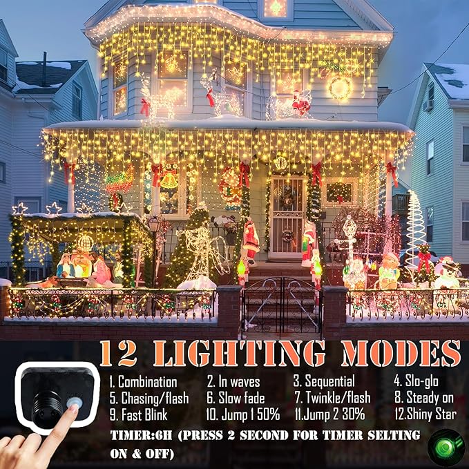 98FT Christmas Lights Outdoor Decorations 900LED Fairy String Light 12 Lighting Modes with Timer Memory Waterproof Christmas Light for Yard Roof Party Holiday Wedding Garden Decor