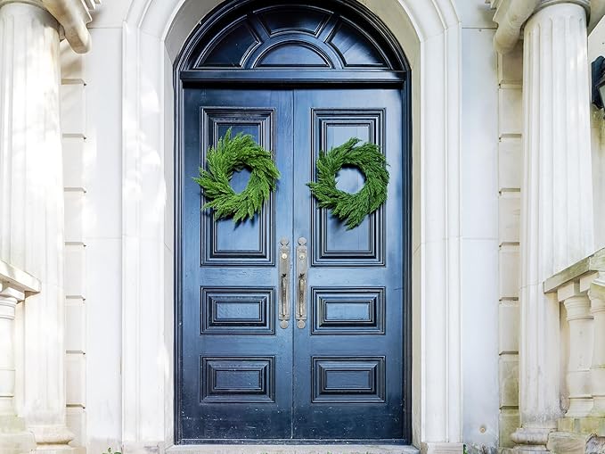 22" Real Touch Cypress Pine Wreath Christmas Wreath for Doors Walls Windows Porches Outdoor Indoor Christmas Decorations Xmas Decor