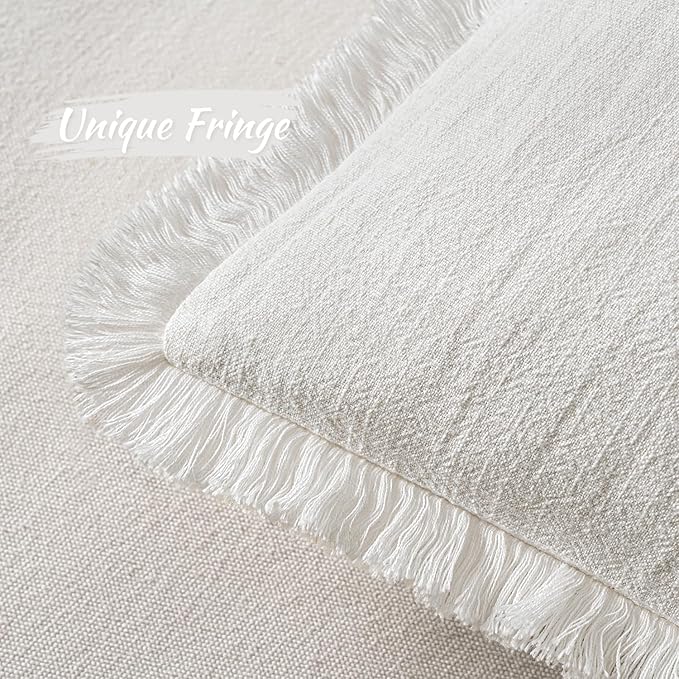 MIULEE Christmas Decorative Throw Pillow Covers Neutral Linen Fringe Throw Pillows Set of 2 White Boho Farmhouse Cushion Covers with Tassels for Couch Sofa Bed Living Room Home Decor 18x18 Inch