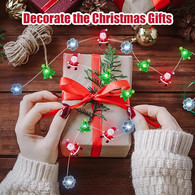 Christmas Lights Santa Snowflake Christmas Tree String Lights, 30 LEDs 10ft Battery Powered, Christmas Decorations Xmas Fairy Lights for Wreath Window Fireplace Tree Poster Board Home Decor