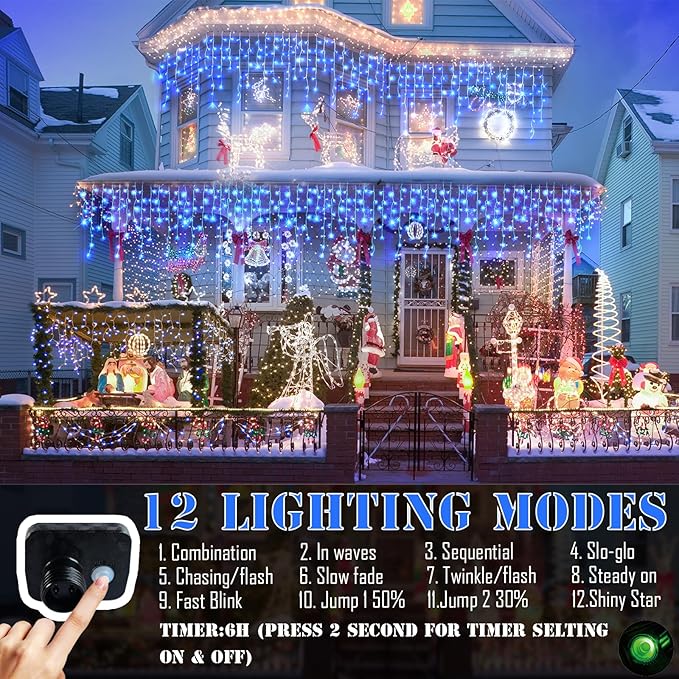 164FT Christmas Lights Outdoor Decorations 1512LED Fairy String Light 12 Lighting Modes with Timer Memory Waterproof Christmas Light for Yard Roof Party Holiday Wedding Garden Decor