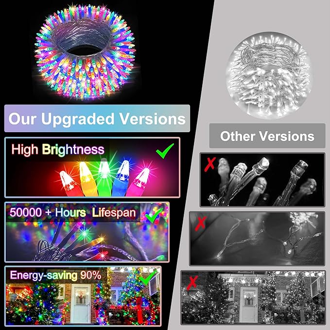 350LED Christmas Lights Indoor Outdoor, 90ft 12 Modes Multicolor LED String Lights with Timer Dimmable, Waterproof Tree Lights for Xmas Patio Yard Fence Bedroom Wedding Garden Decor Multicolor