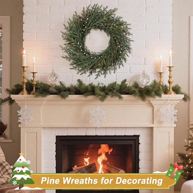 Artgar 26 Inch Pine Wreath - Christmas Wreaths for Front Door - Real Touch Pine Wreath with Pinecones Berries - Large Artificial Green Wreaths for Home Wall Window Porch Farmhouse Outdoor Xmas Decor