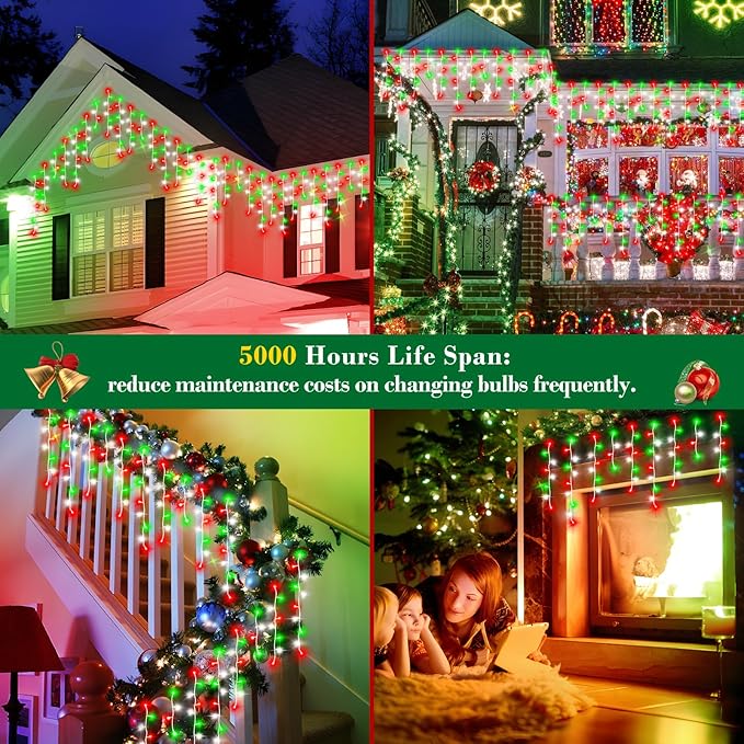 XURISEN 66ft Christmas Lights Decorations Outdoor, 640 LED 8 Modes Curtain Fairy Lights with 120 Drops,Plug in Waterproof Timer Memory Function for Christmas Holiday Wedding Party Decor