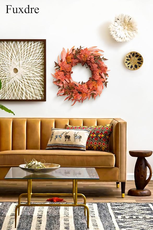 Fall Wreath for Front Door-20 Autumn Front Door Wreath-Fall Decorations with Berry Maple Leaves for Porch Window Farmhouse Halloween Thanksgiving Harvest Festival Home Decor