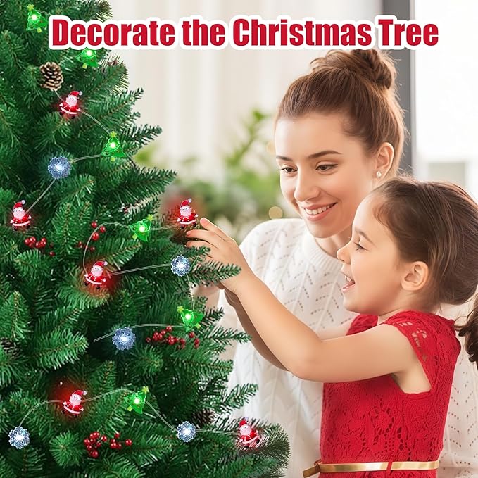 Christmas Lights Santa Snowflake Christmas Tree String Lights, 30 LEDs 10ft Battery Powered, Christmas Decorations Xmas Fairy Lights for Wreath Window Fireplace Tree Poster Board Home Decor
