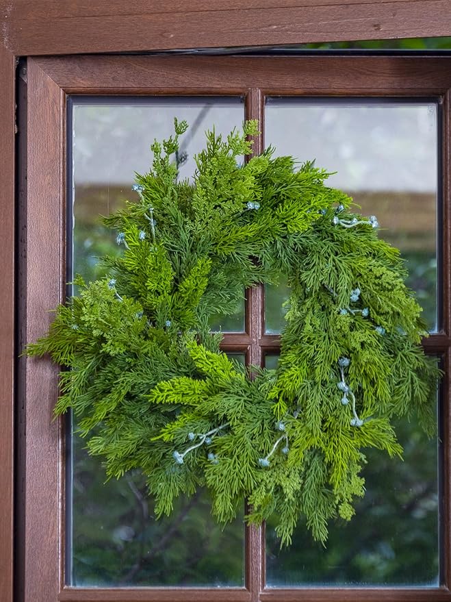 22" Cedar Wreath with Blue Berry Christmas Wreath for Front Door for Windows Mantle Porches Walls Indoor Outdoor Xmas Christmas Decorations Home Decor