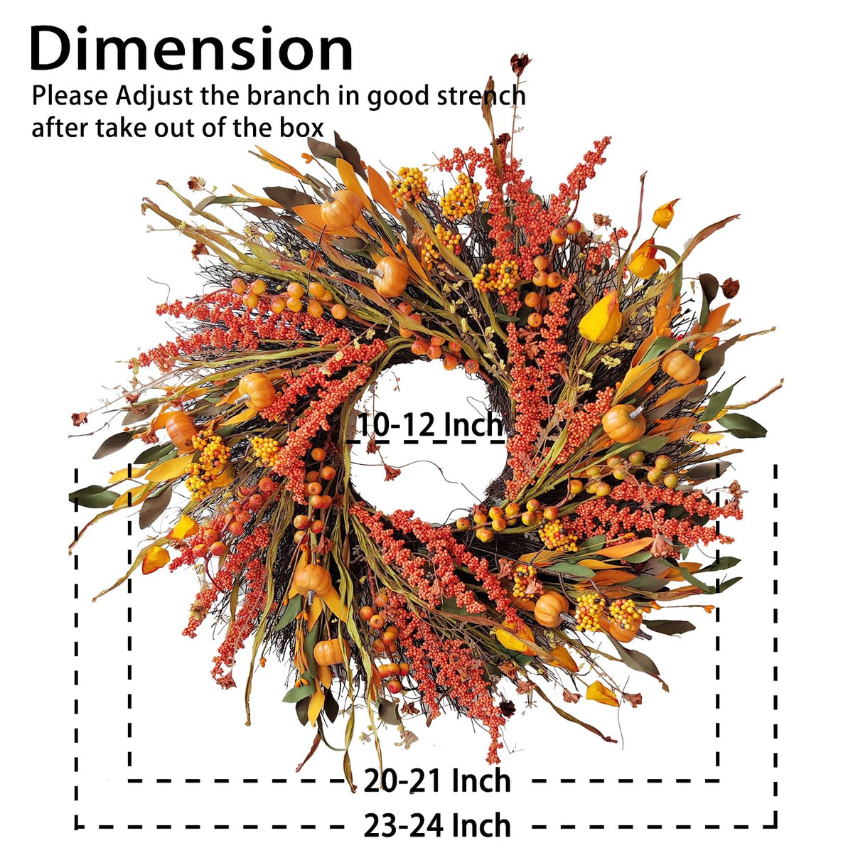 WANNA-CUL 24In Fall Harvest Wreath for Front Door Autumn Thanksgiving Decor