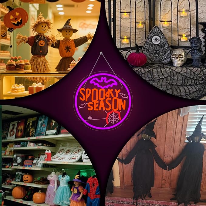 Spooky Season Neon Sign, LED Halloween Neon Light for Décor, Halloween Parties, Gift,USB Powered, Dimmable