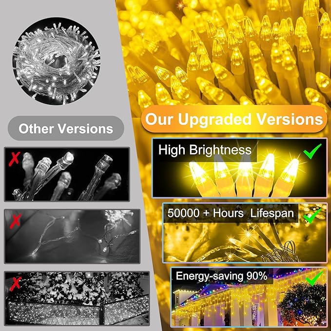 670 LED Christmas Lights Outdoor, 66ft Warm White String Lights Indoor with 148 Drops 12 Modes, Dimmable Curtain Window Lights, Waterproof Twinkle Fairy Lights with Timer for Christmas Decorations