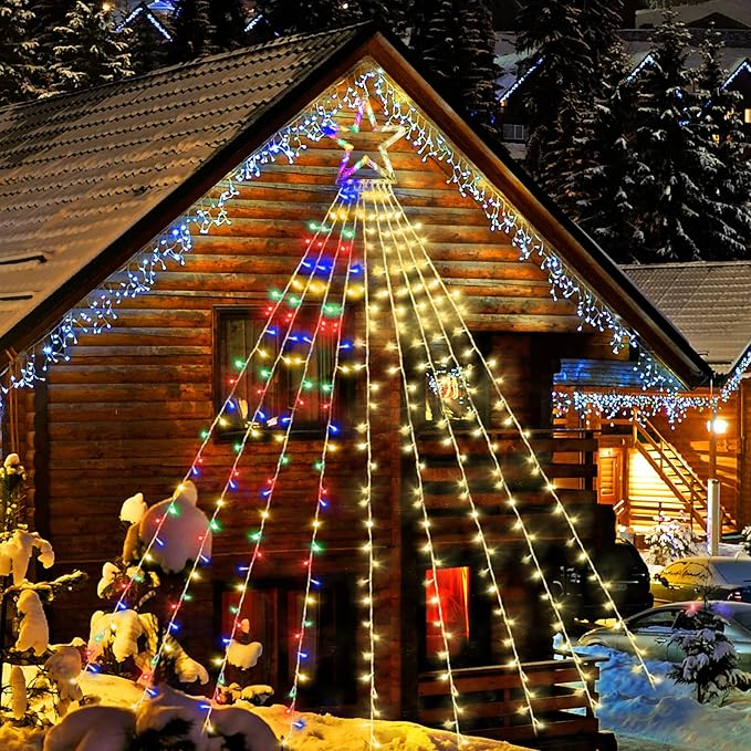 Christmas String Lights Outdoor Decoration 317 LED Star Fairy String Lights 11 Modes & Waterproof for Party Wedding Patio Yard New Year Holiday Indoor Outdoor - Warm White + Multi-Colored